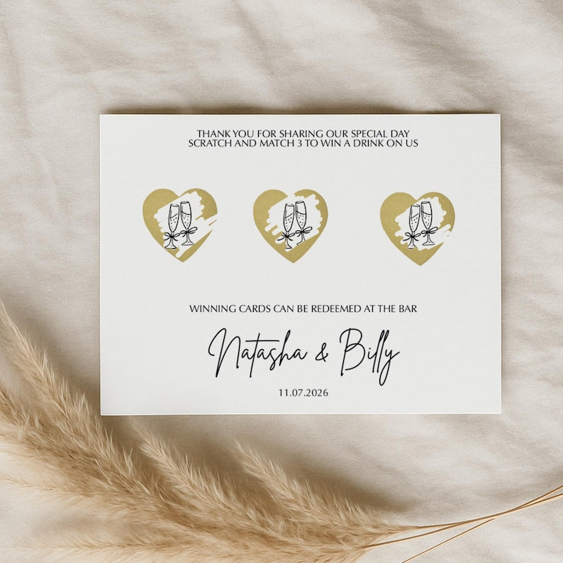 Wedding Favour Scratch Card, Match 3 to Win a Drink